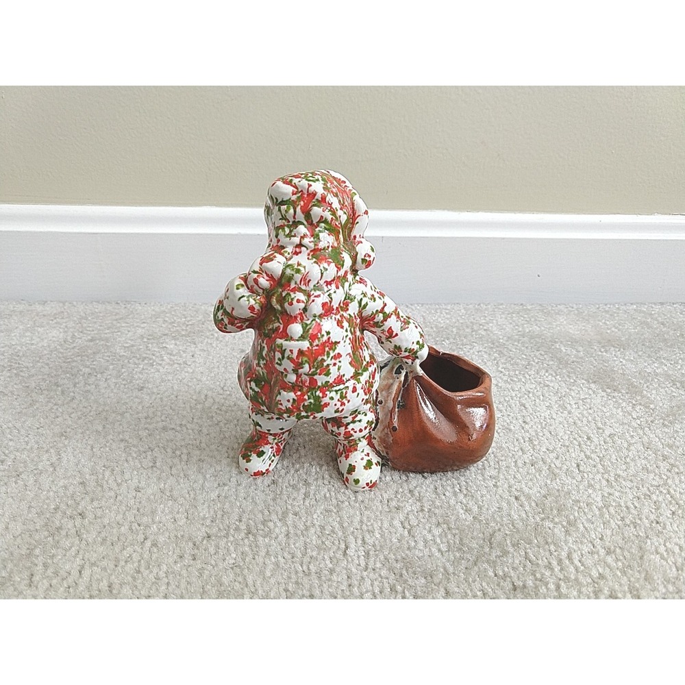 Santa Candy Holder Planter Bag Mistletoe Pattern Red White Green Figurine